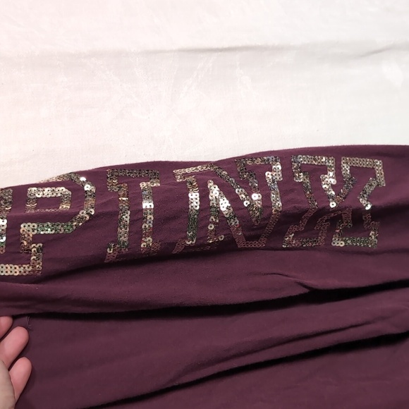 Victoria's Secret PINK Burgundy Cotton Long Sleeve Sequin Tee Size large - Picture 4 of 6
